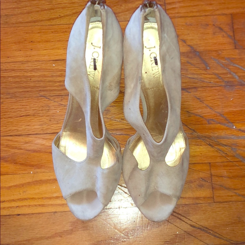 J Crew Suede off white cut out heels